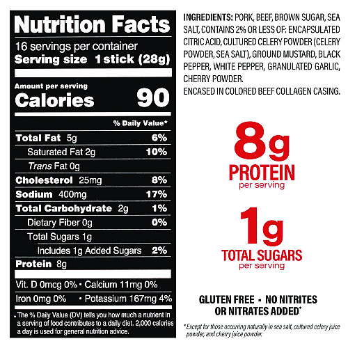 Chefs Cut Real Jerky Original Smokehouse Beef & Pork Meat Stick, 1 oz Individually Wrapped, 16/Carton (22002354)