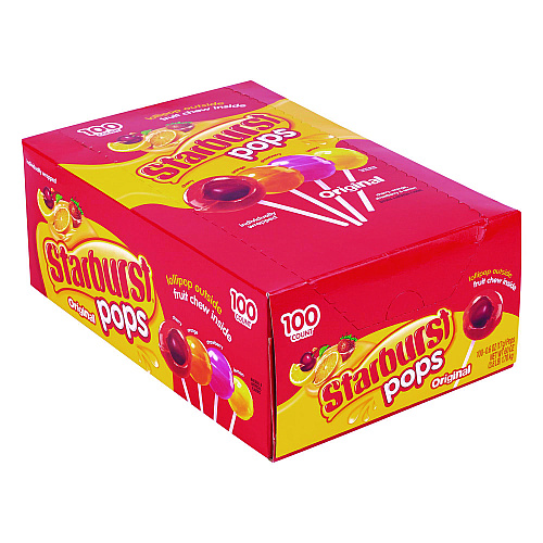 Starburst Pops Fruit Chew Filled Lollipops Variety Pack, Assorted Flavors, 0.6 oz Individually Wrapped Lollipops, 100/Carton (22002358)
