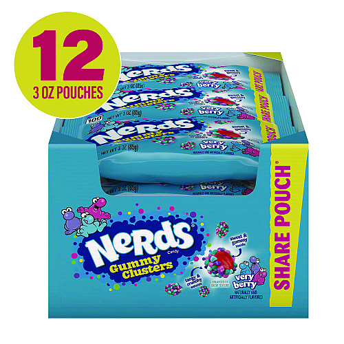 Nerds Very Berry Clusters Share Pack, Berry, 3 oz Packet, 12/Carton (22002361)
