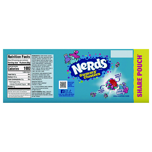 Nerds Very Berry Clusters Share Pack, Berry, 3 oz Packet, 12/Carton (22002361)