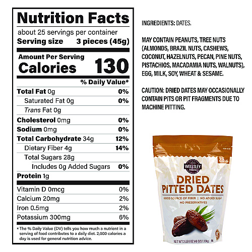 Wellsley Farms Dried Pitted Dates, 40 oz Bag (22002363)