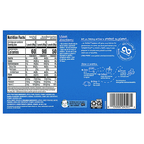 Gerber Natural Baby Food Pouches for Toddler 12+ Months, Assorted Flavors, 3.5 oz Pouch, 12/Carton (22002368)