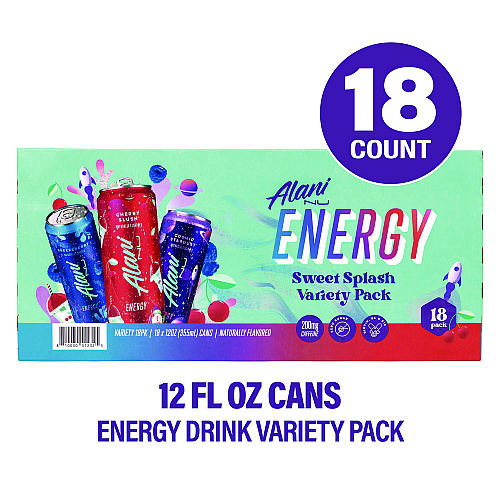 Alani Nu Energy Sweet Splash Variety Pack, Assorted Flavors, 12 oz Can, 18/Carton (22002374)