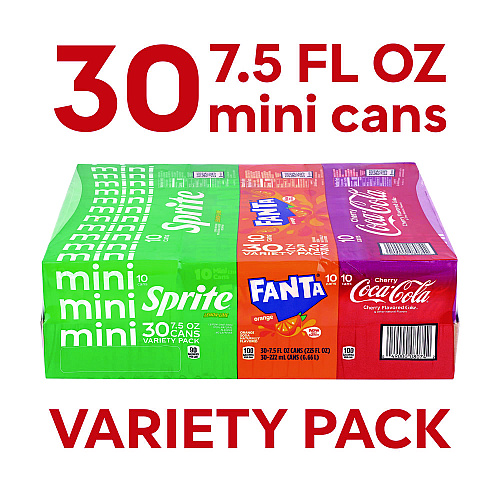 Coca-Cola Mini Cans Variety Pack, Assorted Flavors, 7.5 oz Can, 30/Carton (22002379)
