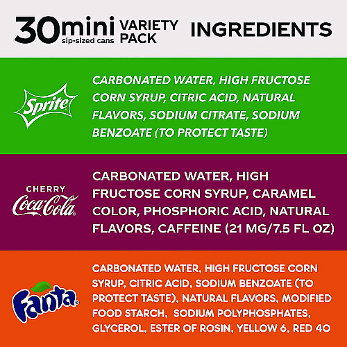 Coca-Cola Mini Cans Variety Pack, Assorted Flavors, 7.5 oz Can, 30/Carton (22002379)