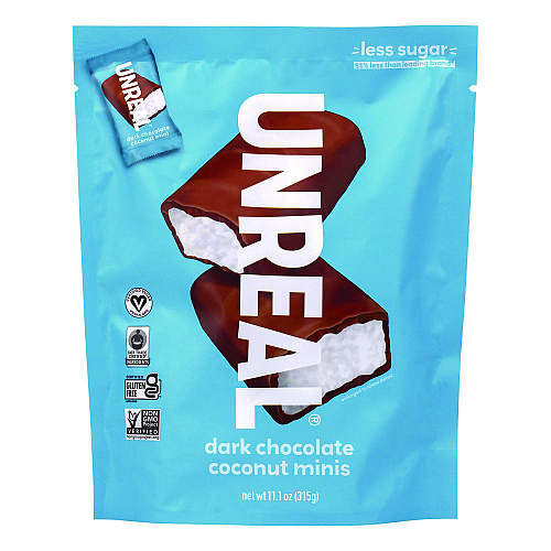 UNREAL Dark Chocolate Coconut Minis and PB Cups Variety, 11.1 oz Bag (Dk Chocolate Coconut), 10.05 oz Bag (Dk Chocolate PB), 2/CT (60003006)