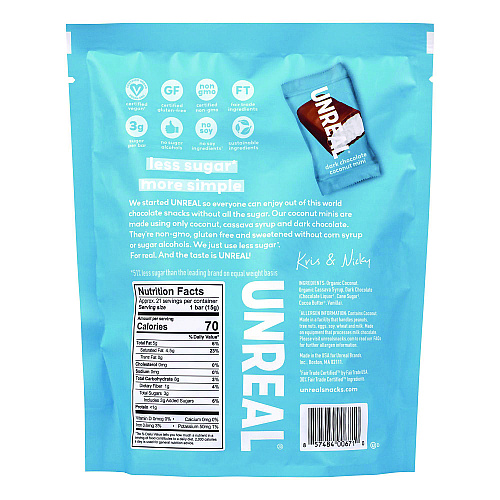 UNREAL Dark Chocolate Coconut Minis and PB Cups Variety, 11.1 oz Bag (Dk Chocolate Coconut), 10.05 oz Bag (Dk Chocolate PB), 2/CT (60003006)