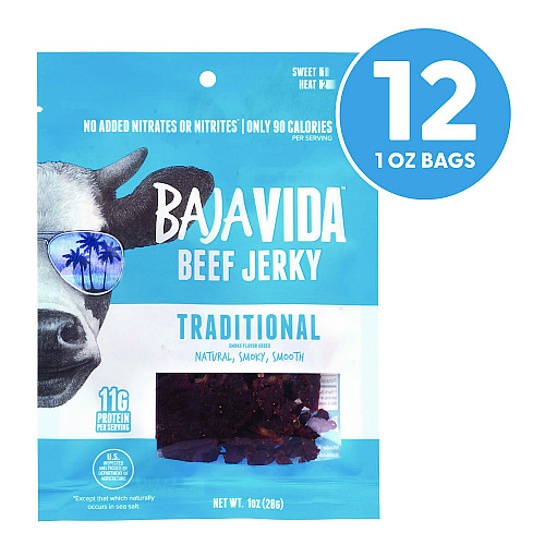 Baja Jerky Beef Jerky Traditional Snack Pack, Original, 1 oz Packet, 12/Carton (22002304)