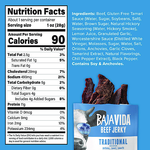Baja Jerky Beef Jerky Traditional Snack Pack, Original, 1 oz Packet, 12/Carton (22002304)
