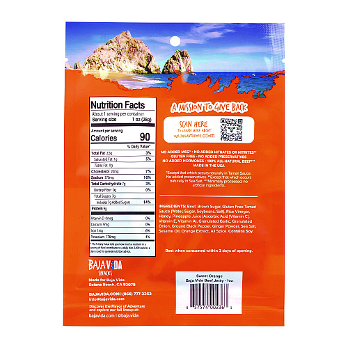 Baja Jerky Beef Jerky Sweet Orange Snack Pack, Sweet Orange, 1 oz Packet, 12/Carton (22002306)