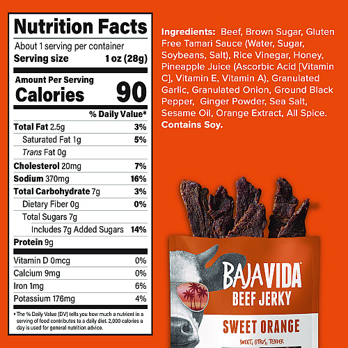 Baja Jerky Beef Jerky Sweet Orange Snack Pack, Sweet Orange, 1 oz Packet, 12/Carton (22002306)