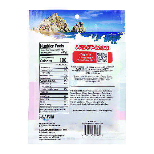 Baja Jerky Beef Jerky Street Taco Snack Pack, Street Taco, 1 oz Packet, 12/Carton (22002308)