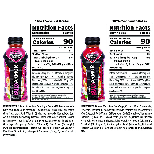 BodyArmor BASE Sports Drink Variety Pack, Assorted Flavors, 12 oz Bottle, 24/Carton (22002381)