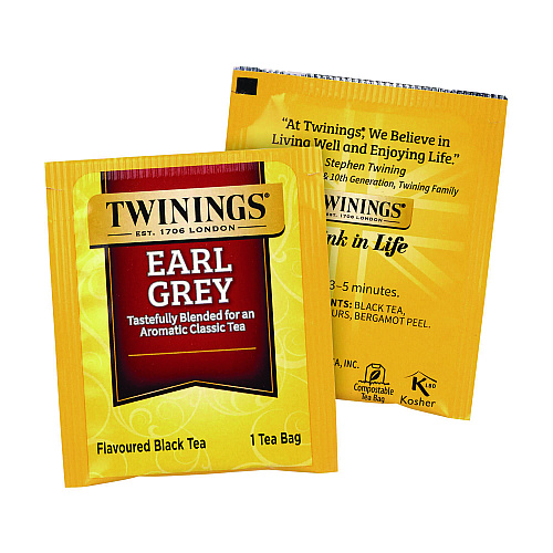TWININGS Tea Bags, Earl Grey, Individually Wrapped, 100/Carton (22002386)