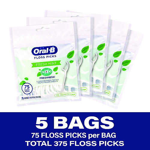 Oral-B Burst of Scope Floss Picks, Fresh Mint, 75 Picks/Bag, 5 Bags/Carton (22002395)