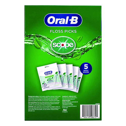 Oral-B Burst of Scope Floss Picks, Fresh Mint, 75 Picks/Bag, 5 Bags/Carton (22002395)