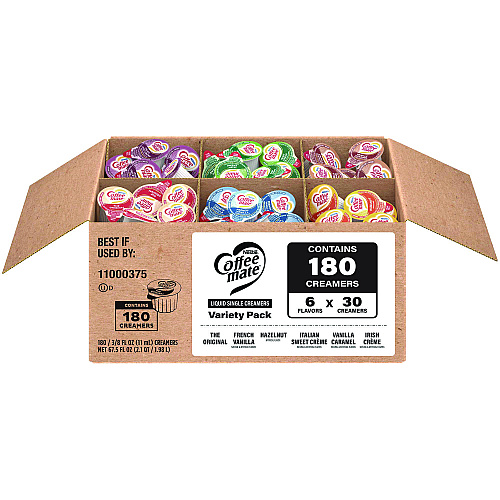 Coffee-mate Variety Pack, Assorted Flavors, 0.38 oz Mini Cups, 180/Carton (60003005)
