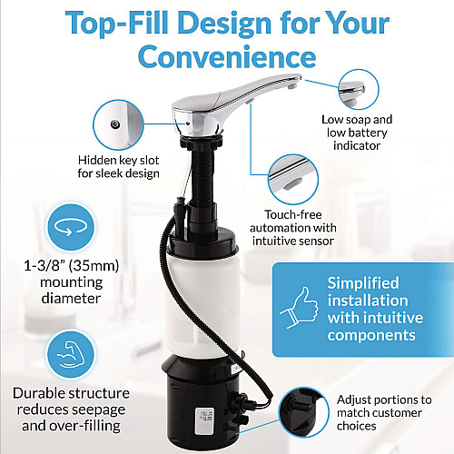 Bobrick SureFlo Top-Fill Automatic Bulk Foam Soap Dispenser, 2.75 x 6.75 x 3, Polished Chrome (824)