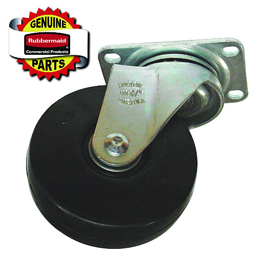 Rubbermaid Commercial 4" Caster for the 3/4" Std Duty Tilt Truck, Rigid Mount Plate, 4" Wheel, Black/Gray (1013L2)