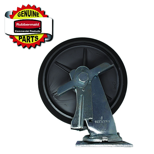 Rubbermaid Commercial 8" Swivel Caster with Brake for Housekeeping Cart, Mount Plate Stem, 8" Wheel, B/Silver, Set (FG6189L50000)
