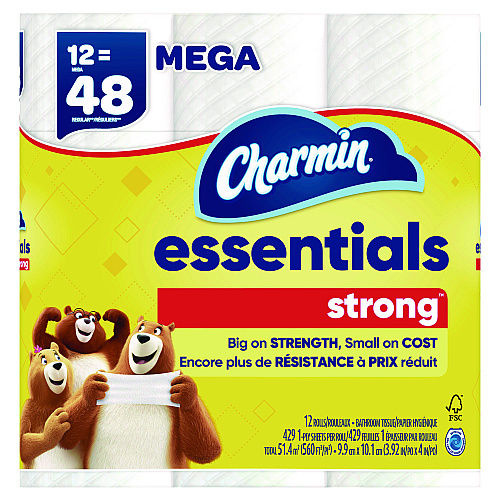 Charmin&reg; Essentials Strong Standard Toilet Paper, 1-ply, 429 Sheets, 48 Rolls (03156)