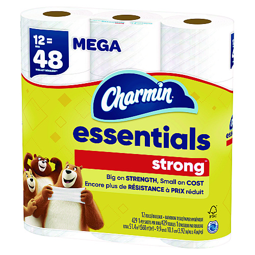 Charmin&reg; Essentials Strong Standard Toilet Paper, 1-ply, 429 Sheets, 48 Rolls (03156)