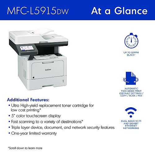 Brother MFC-L5915DW Business Monochrome AIO Laser Printer, Copy/Fax/Print/Scan
