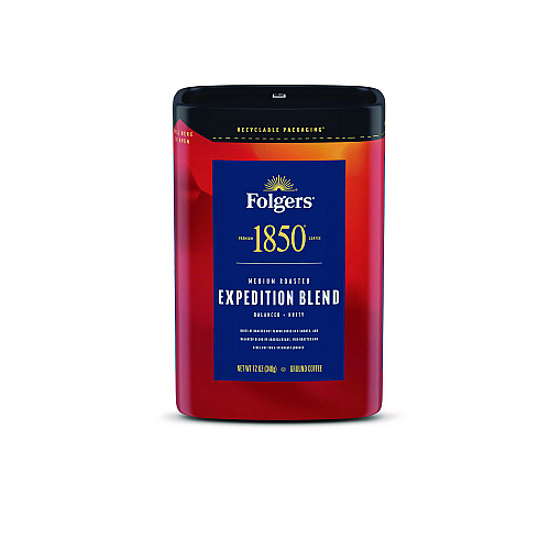 1850 Coffee, Expedition Blend, Ground, 12 oz Canister, 6/Carton (93312)