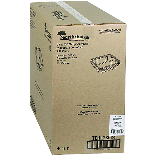 Pactiv EarthChoice Tamper Evident Recycled Hinged Lid Deli Container, 24 oz, 7.25 x 6.37 x 2, Clear, 231/Carton (TEHL7X624)