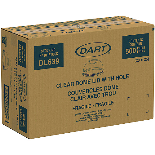 Dart Plastic Dome Lid, Fits 32 oz Cold Cups, Clear, 25/Sleeve, 20 Sleeves/Carton (DL639)