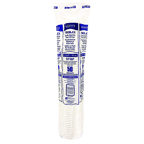 SOLO Double Sided Poly (DSP) Paper Cold Cups, 16 oz, White, 50 Cups/Sleeve, 20 Sleeves/Carton (RP16P2050)