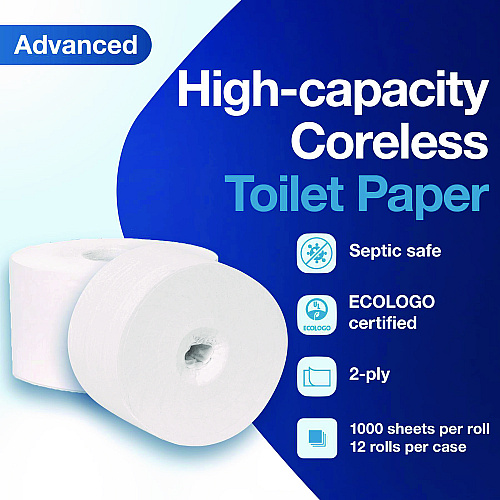 Tork&reg; Advanced Coreless High Capacity Toilet Paper, 2-Ply, White, 1,000 Sheets/Roll, 12 Rolls/Carton (472881)