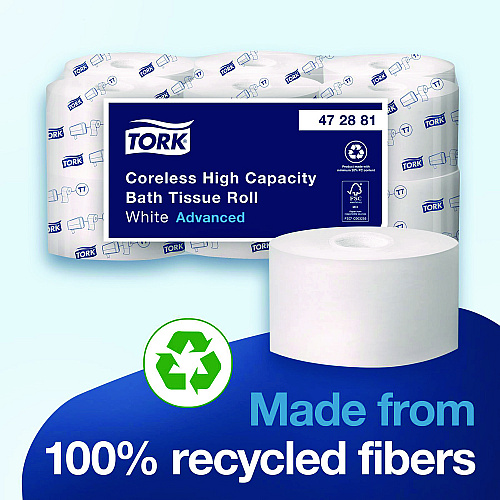 Tork&reg; Advanced Coreless High Capacity Toilet Paper, 2-Ply, White, 1,000 Sheets/Roll, 12 Rolls/Carton (472881)