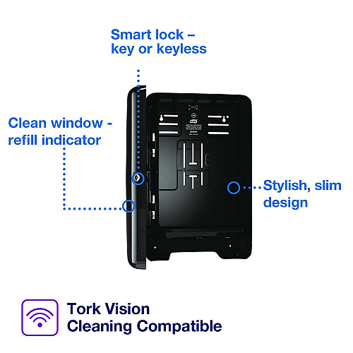 Tork Xpress Multifold Hand Towel Dispenser H2, 11.9 x 4 x 17.5, Black (553028)
