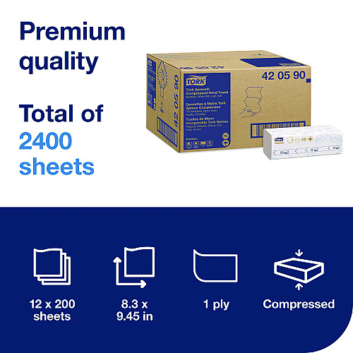 Tork&reg; Xpress Compressed Multifold Hand Towels, 1-Ply, White, 2400 Towels (420590)