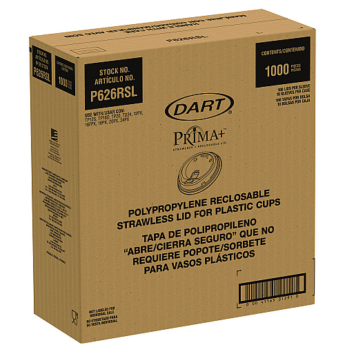 Dart Prima Strawless Plastic Lids, Fits 12 oz to 26 oz Cups, Clear, 100 Lids/Sleeve, 10 Sleeves/Carton (P626RSL)