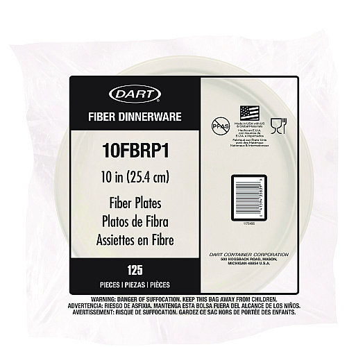 Dart Compostable Fiber Dinnerware, ProPlanet Seal, Plate, 10.2" dia, Natural, 500/Carton (10FBRP1)