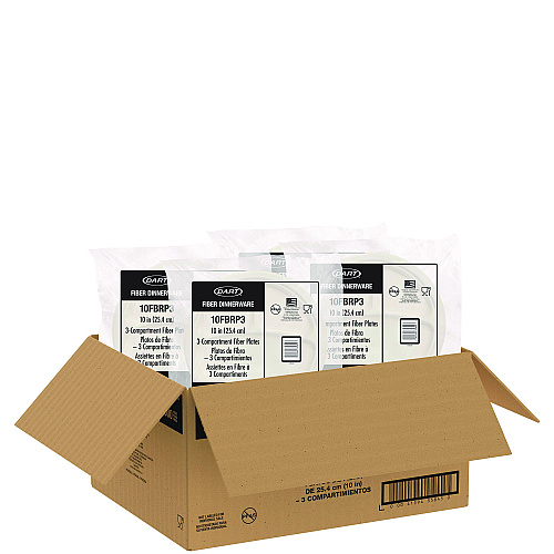 Dart Compostable Fiber Dinnerware, ProPlanet Seal, 3-Compartment Plate, 10.2" dia, Natural, 500/Carton (10FBRP3)