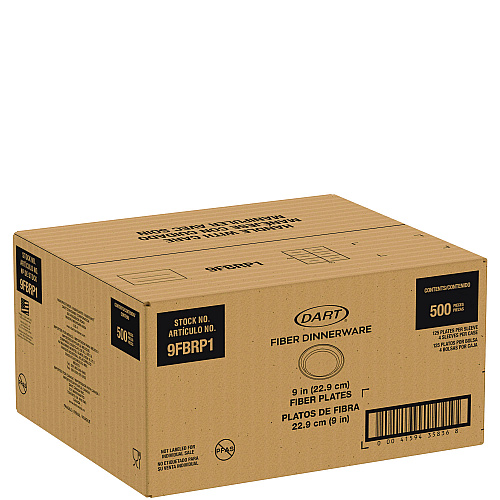Dart Compostable Fiber Dinnerware, ProPlanet Seal, Plate, 9" dia, Natural, 500/Carton (9FBRP1)