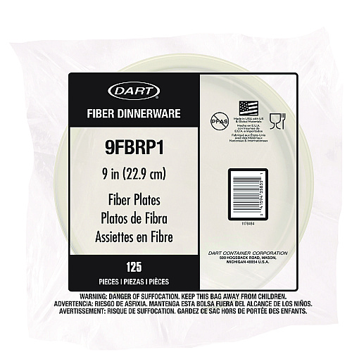 Dart Compostable Fiber Dinnerware, ProPlanet Seal, Plate, 9" dia, Natural, 500/Carton (9FBRP1)
