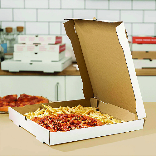 Karat Corrugated Pizza Boxes, 16 x 16 x 1.97, White/Brown, 50/Carton (FPPBF16W)