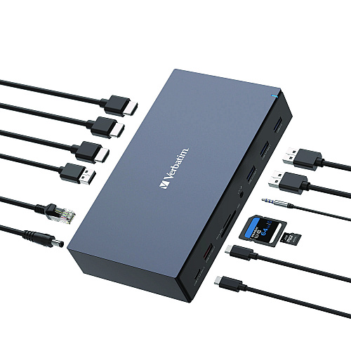 Verbatim USB-C Pro Docking Station 17-in-1, Audio/DisplayPort/HDMI/Micro SD/RJ45/SD/USB-A/USB-C, Gray (32172)