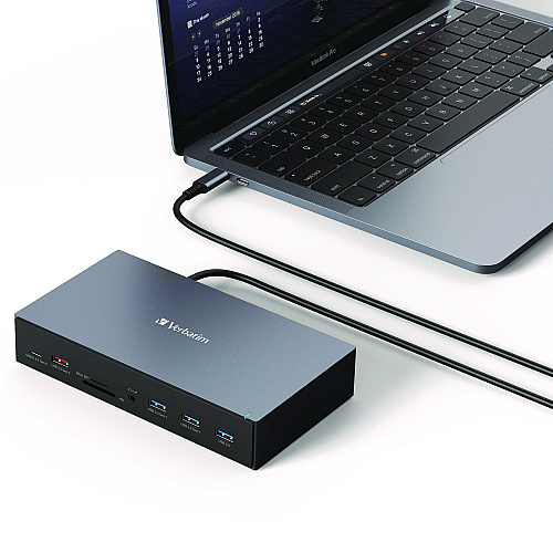 Verbatim USB-C Pro Docking Station 17-in-1, Audio/DisplayPort/HDMI/Micro SD/RJ45/SD/USB-A/USB-C, Gray (32172)