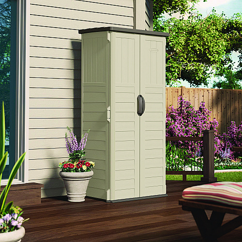 Suncast Commercial Vertical Storage Shed, 22 cu ft, 2 ft 8.25" x 2 ft 1.5" x 6 ft, Vanilla/Stoney (BMS1250)