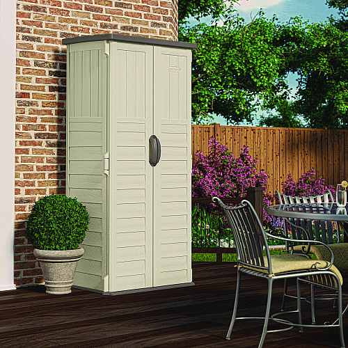 Suncast Commercial Vertical Storage Shed, 22 cu ft, 2 ft 8.25" x 2 ft 1.5" x 6 ft, Vanilla/Stoney (BMS1250)