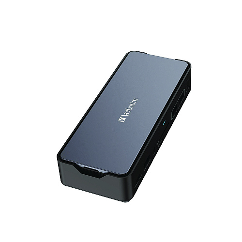 Verbatim USB-C Pro Docking Station 15-in-1 SSD Enclosure, Audio/DisplayPort/HDMI/Micro SD/NVMe/RJ45/SD/USB-A/USB-C/SATA, Gray (32173)