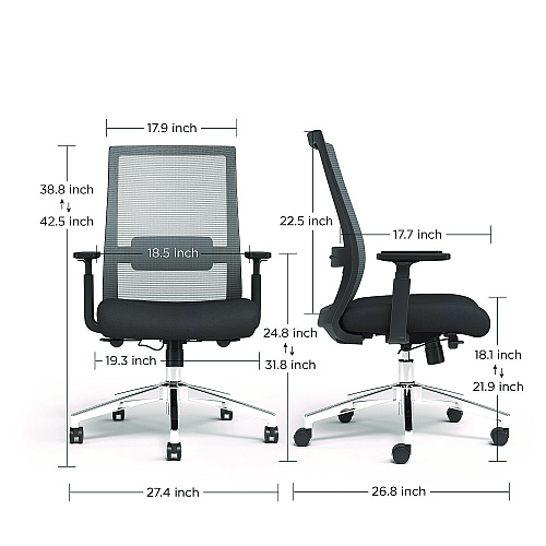 Alera Ashdale Ergonomic Fabric Swivel Task Chair, Supports Up to 275 lb, 18.15 to 21.89 Seat Height, Black Seat/Back, Black Base (ALEAD41BME17)