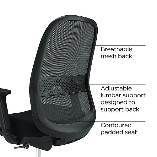 Alera Kempton Fabric Mesh Task Stool, Supports Up to 275 lb, 26.57 to 33.62 Seat Height, Black Seat, Black Back, Black Base (ALEKP46BME17)