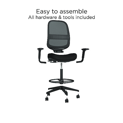 Alera Kempton Fabric Mesh Task Stool, Supports Up to 275 lb, 26.57 to 33.62 Seat Height, Black Seat, Black Back, Black Base (ALEKP46BME17)
