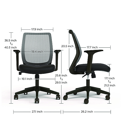 Alera Wessex Ergonomic Fabric Mesh Swivel Task Chair, Supports Up to 275 lbs, 17.09 to 20.83 Seat Height, Black Seat/Back/Base (ALEWX42BME17)